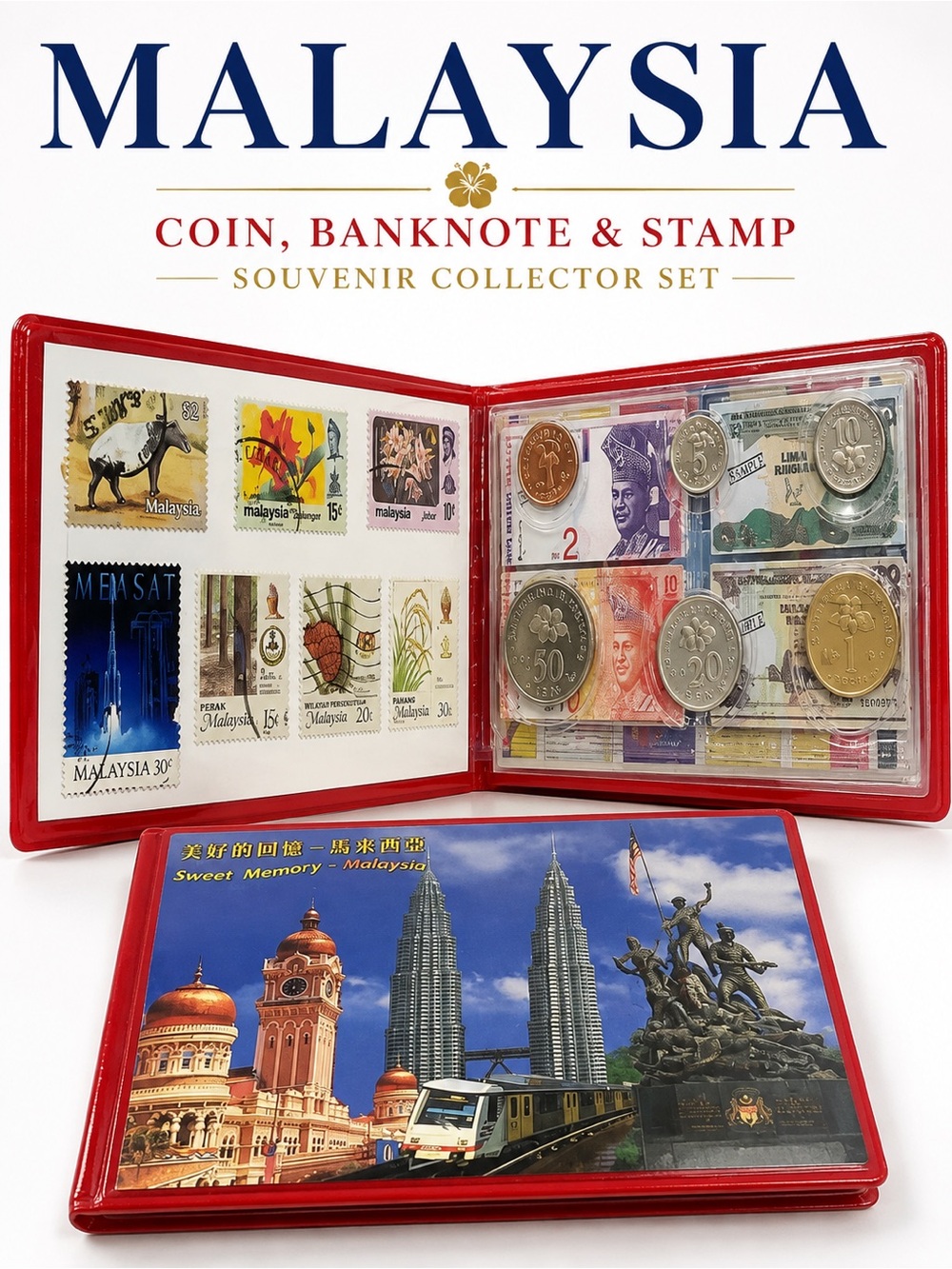 Vintage Malaysia Coin Banknote Stamp Souvenir Collector Set